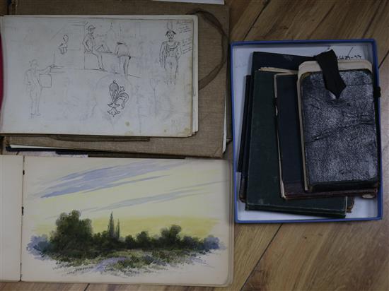 A group of late 19th century English sketch books with watercolour topographical views of Great Britain and Europe